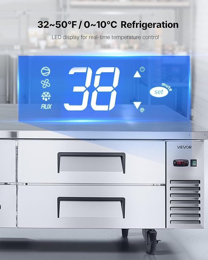 VEVOR Chef Base Refrigerator, 72" W Commercial Chef Bases Worktop Refrigerators, 4-Drawer Under Counter Fridge with 12 Pans Stainless Steel, Heavy-Duty Refrigerated Base, Invisible Door Handle