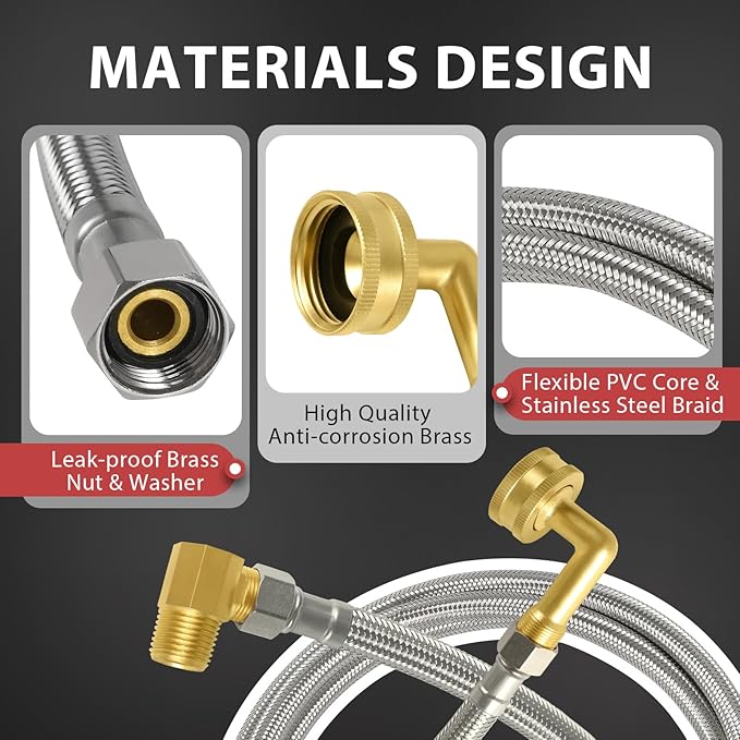 EFIELD Dishwasher Installation Kit, 6 FT Stainless Steel Supply Hose, 3/8" X 3/8" Compression Adapter, 3-Wire 6” Power Cord with Tap(HOSE149)