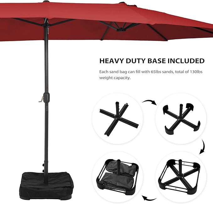 Sundale Outdoor 15ft Large Patio Umbrella with Base Included and Umbrella Cover, Outdoor Double-Sided Umbrella