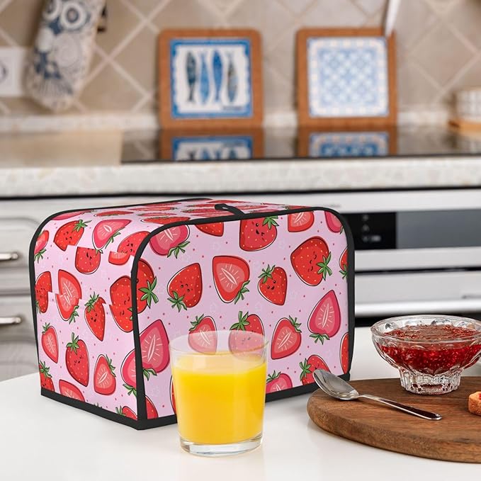 Pink Strawberry Kawaii Fruit 2 Slice Toaster Cover, Waterproof Toaster Dust Cover Bread Maker Protective For Small Kitchen Appliance Dining Room Home Table Decor Gifts
