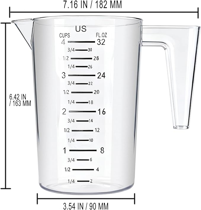 4 Cup/32 Oz Measuring Cups, Clear, Strong Food Grade Liquid Measure Pitcher, for Home Hobbies/Professional Kitchen