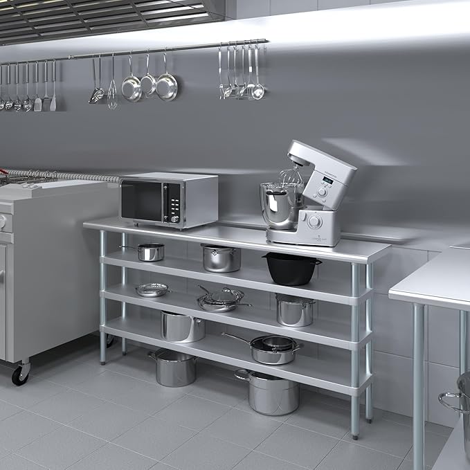 14 in. x 72 in. Stainless Steel Work Table with Three Bottom Shelves | NSF Kitchen Prep Table | Utitly Metal Table