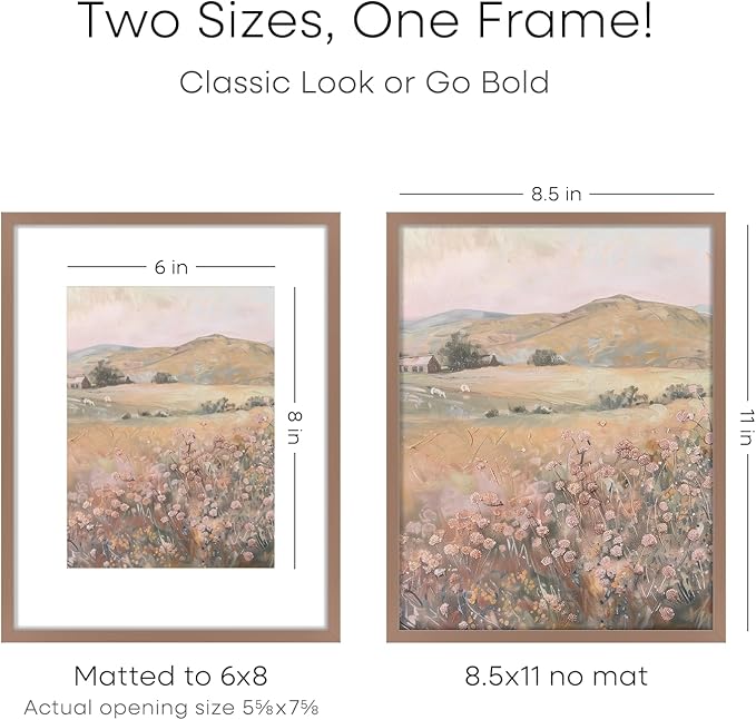 Homeforia Mocha Picture Frame 8.5 x 11, High End Metal 8.5x11 Poster Frames with Mat 6x8 Photo, 8.5 x 11 Frame Matted to 6 by 8 Art, 8.5by11 Wall or Tabletop Frames, Tempered Glass, Wall Kit, Set of 1