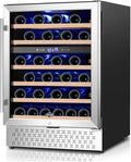 Tylza 24'' Wine Fridge, Dual Zone Wine Refrigerator, 54 Bottles, Lock, Glass Door, Built-in Compressor, 6 Adjustable Shelves, Undercounter or Freestanding, Wine Cooler Refrigerator for Home Bar Office