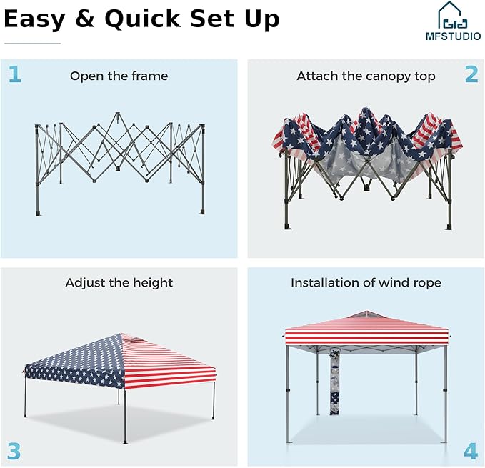MFSTUDIO 10x10 Pop up Canopy Tent, Gazebo Shelter Sun Shade Canopies One Push Setup Portable Popup Easy Set up Tents with Vented Top,Storage,4 Sandbags,for Beach,Parties,Camping