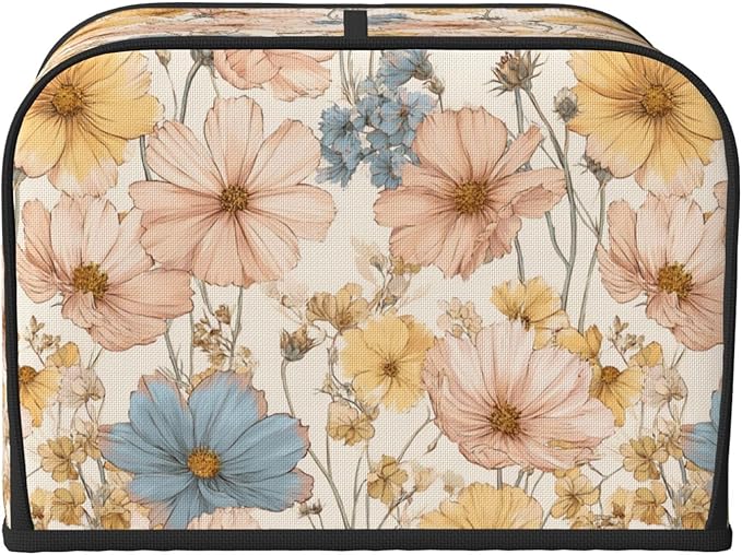 4 Slice Toaster Cover for Kitchen Flower Vintage Botanical Waterproof and Dustproof Toaster Dust Cover with Side Pockets Decorative Universal Cover for Wide Slot Toasters and Small Appliances