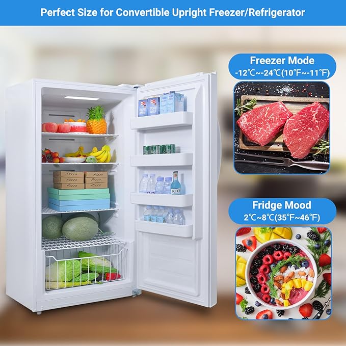 Smad 14 Cu.Ft. Upright Freezer, Stand Up Freezer, Convertible Freezer/Refrigerator with LED Control Panel and Drawer, Standing Freezer Upright for Garage, Kitchen, Office, White