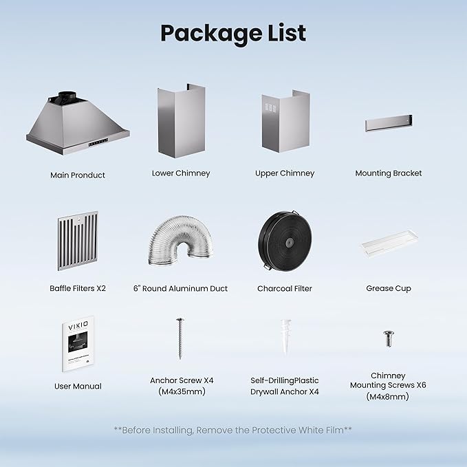36 inch Pro Wall Mount Range Hood 980CFM, Direct 3 Speed Panel with Gesture & Touch Control, Ducted/Ductless Stainless Steel Kitchen Vent Hood, Delay Shut-Off, Includes Duct & Filter