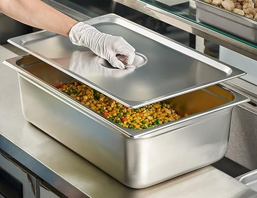 CURTA 6-Pack Full Size Steam Table Pan Covers with Handle, NSF Certified 18/8 Stainless Steel Hotel Pan Lids for Catering, Buffet, Restaurant, Commercial Kitchen, Dishwasher Safe