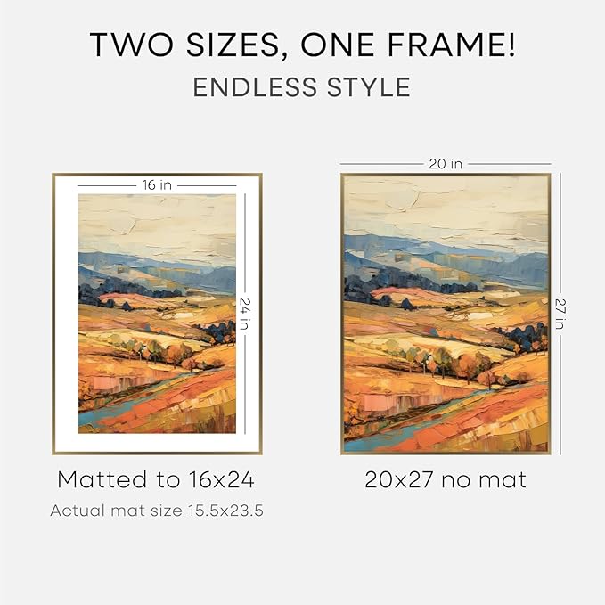 Homeforia 20x27 Picture Frame Bronze, High End Metal 20x27 Brass Poster Frames with Mat 16x24 Photo, 20 x 27 Frame Matted to 16 by 24 inch Print, 27by20 Thin Frames, Tempered Glass, Wall Kit, Set of 1