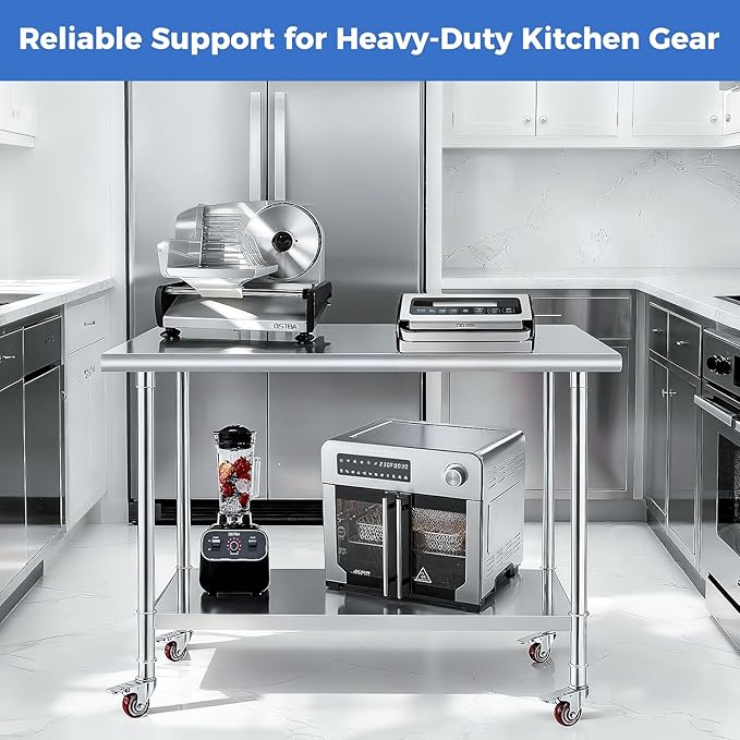 OSTBA Stainless Steel Table for Prep & Work 24x18 Inches with Casters Wheels, NSF Metal Commercial Heavy Duty Table with Adjustable Undershelf for Restaurant Kitchen Home and Hotel