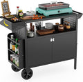 Grill Table,Outdoor Grill Cart with Storage,Outdoor Bar Cart with Wheels,Foldable Tabletop,Kitchen Island for Prep,Patio BBQ(Metal)