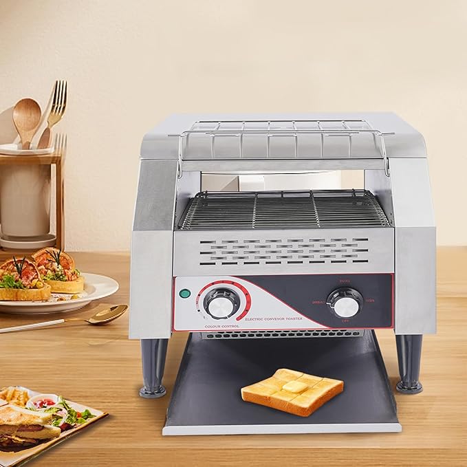 Commercial Toaster, 300 Slices/Hour, Conveyor Toaster Commercial, 1900W Heavy-duty Stainless Steel Rotating Toasters Oven for Restaurant, Conveyor Belt Toasters for Bun, Bagel, Bread