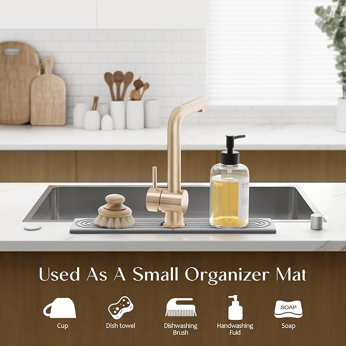 Faucet Mat for Kitchen Sink - Diatomaceous Earth Faucet Splash Guard, Fast Drying Sink Protector - Water Absorbing Stone for Bathroom Sink (Grey, 20'' x 3.9'')