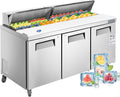 72" W 3 Door Refrigerator Sandwich Salad Prep Table Commercial Stainless Steel Fan Cooling Refrigerator with Cutting Board, 3 Shelves & 30 Pans for Restaurant, Bar, Shop-20 Cu.ft