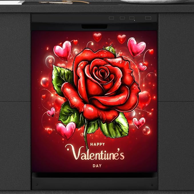 Valentine Day Flower Rose Dishwasher Magnet Cover Magnetic Dishwasher Decorative Cover Front Dishwasher Door Covers Reuseable Dishwasher Covers Decal for Kitchen Home Decorative