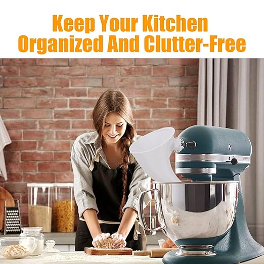 Flour Funnel for Kitchen Aid Mixer: Flour Funnel Stand Mixer Attachment for Kitchen Aid Artisan Ksm150 5-Quart Tilt-Head Stand Mixers, Enables Guided Pouring for Both Flour and Egg Liquid