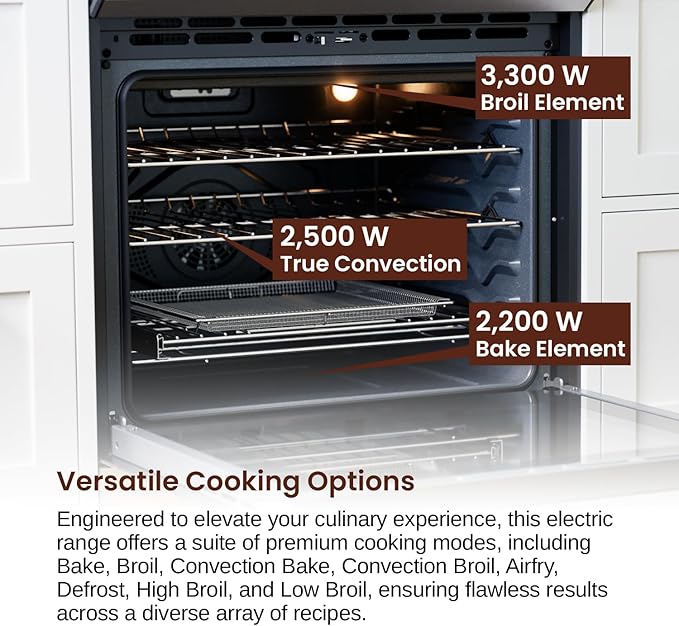 Rangaire RRE303TS Electric Range Oven with Timer and AirFry Infrared Stove Burners, True Convection, Easy Reach Racks, 30", Stainless Steel
