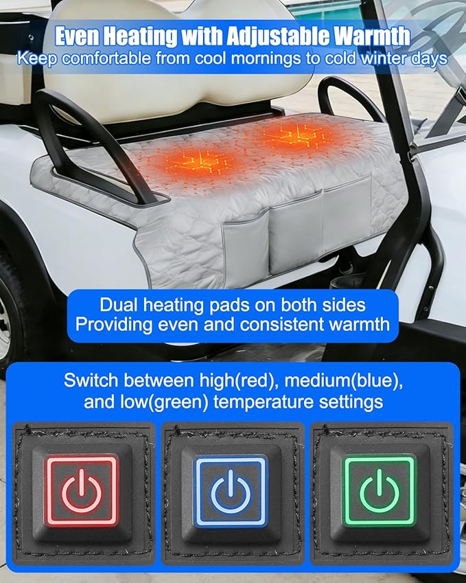 Heated Golf Cart Seat Cover, Non-Slip Golf Cart Warmer Towel Blanket Compatible with EZGO Yamaha Club Car and Most 2 to 3 Seats, 52×32 Inch