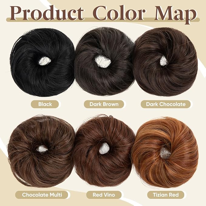CJL HAIR 2PCs Small Cute Messy Bun Hair Piece for Thin Hair Women Mini Synthetic Curly Bun Scrunchies Updo Hairpieces Dark Chocolate