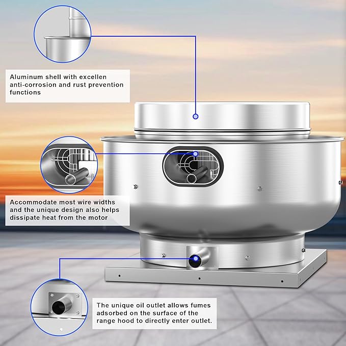 Food Truck Low Profile Exhaust Hood System Includes a 6FT Commercial Kitchen Exhaust Hood and an 0.5HP Restaurant Hood Grease Rated Roof Exhaust Fan