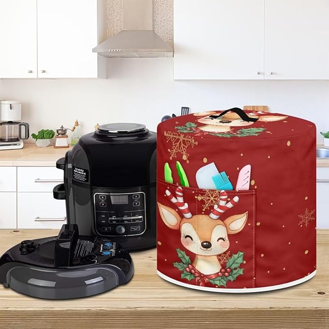 Cute Elk Pressure Cooker Cover Instant Pot Accessories Instant Pot Kitchen Appliance Dust Cover with Pockets for Rice Cooker Air Fryer Slow Cooker Dust Covers for Kitchen Size S