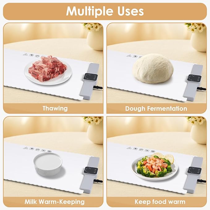 Food Warming Mat - 5 Temperature Settings, 4-Hour Timer, Child Lock, Flexible Silicone, Easy Clean, Multi-Use, Perfect for Home, Parties, and Picnics