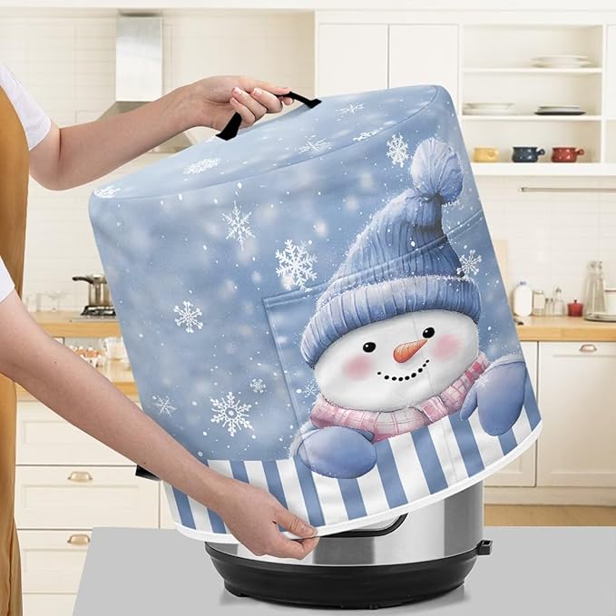 TODIYADDU Stripes Snowman Air Fryer Cover for 3 Quart Instant Pots Winter Print Kitchen Appliance Dust Cover with Handle and Pocket Lightweight Round Protective Cover for Rice Cooker Coffee Maker