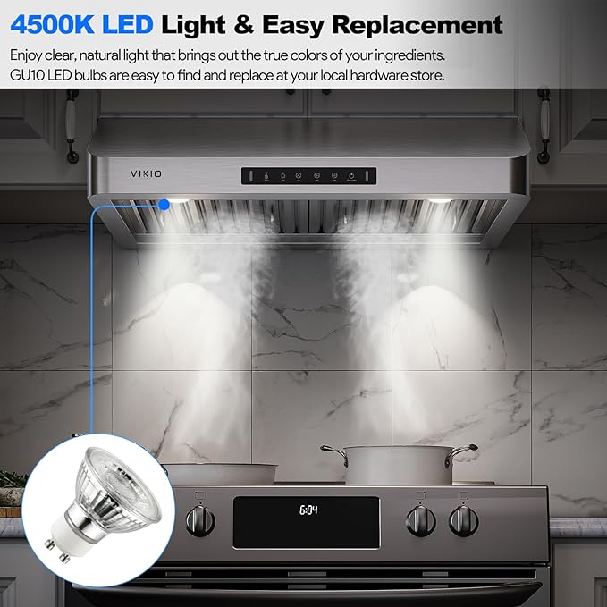 Range Hood 30 Inch Under Cabinet, Kitchen Hood with 980 CFM, 3-Speed Gesture Sensing & Touch Control Panel, Stainless Steel Vent 2 Pcs Baffle Filters with Handlebar
