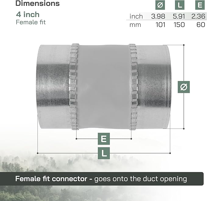 Vent Systems 4" Inch Flexible Vibration-Reducing Female Fit Duct Connector – Galvanized Steel Coupling for Joining Two Male Duct Fittings – HVAC Ventilation Inline Noise-Reducing Coupler