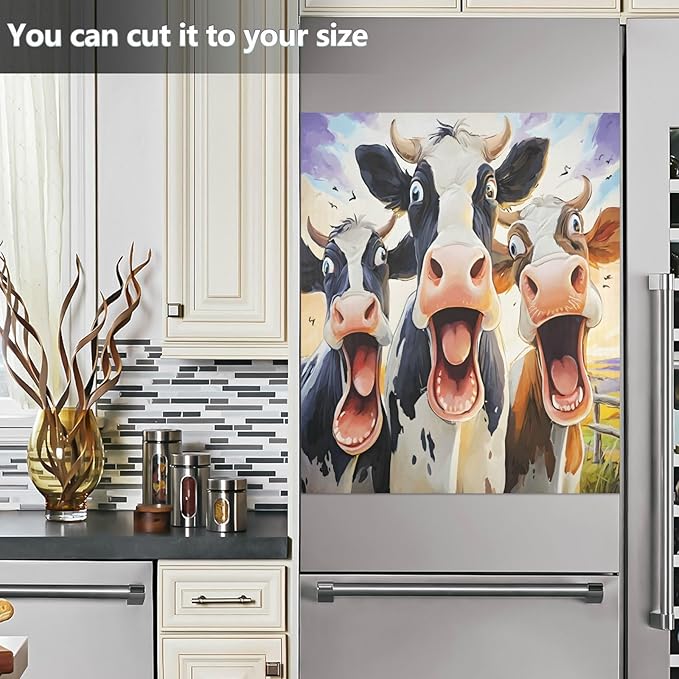Three Funny Cows Dishwasher Magnet Cover Front Dishwasher Cover Magnetic Home Cabinet Decals Appliances Stickers Refrigerator Decor, 23x26in