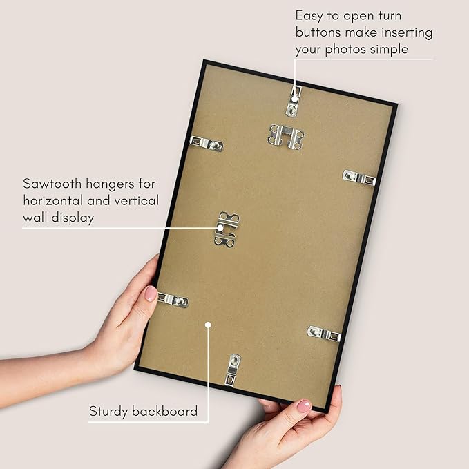 Americanflat 8.5x14 Picture Frame with Shatter-Resistant Glass - Streamline Collection - Thin Border Picture Frame for Wall Display - Hanging Hardware Included - Black
