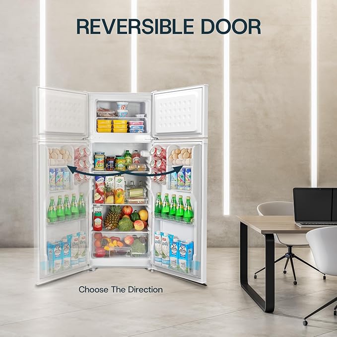 Upstreman 7.7 Cu Ft White Large Capacity Refrigerator with Freezer, Energy Efficient Compact Refrigerator, Adjustable Thermostat & Reversible Door for Apartment, Dorm, Office, Kitchen，White (BD-75)