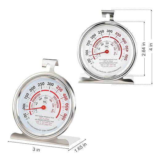 CloudHand Oven Thermometer for Gas/Electric Oven, Oven Temperature Gauge with Hanger&Base, Instant Read Stainless Steel Kitchen Thermometer 20-260°C/50-500°F