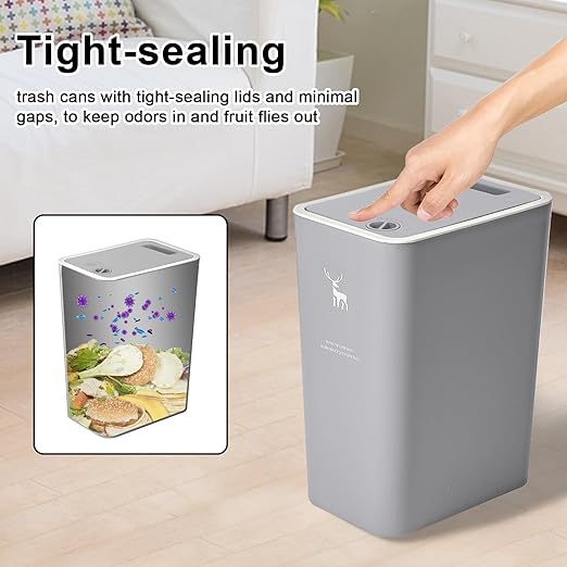 XPIY Trash Can with Lid, 2 Pack 4 Gallons/15 Liters Garbage Can with Press Top, Small Trash Can Dog Proof, Plastic Trash Bin, Waste Basket for Bathroom|Kitchen|Bedroom|Office (1, GreyWhite)