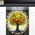 Tree of Life Spring Dishwasher Magnet Cover Rainbow Tree of Life Glass Dishwasher Decorative Cover Front Dishwasher Door Cover Reuseable Dishwasher Cover for Kitchen Home Appliances 23" X 26"