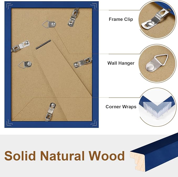 Vittanly 5x7 Picture Frame, Solid Wood Frame with Plexiglass, Includes 4x6 Mat, Wall Hanging or Tabletop for Home Decor, Royal Blue, 1 Pack