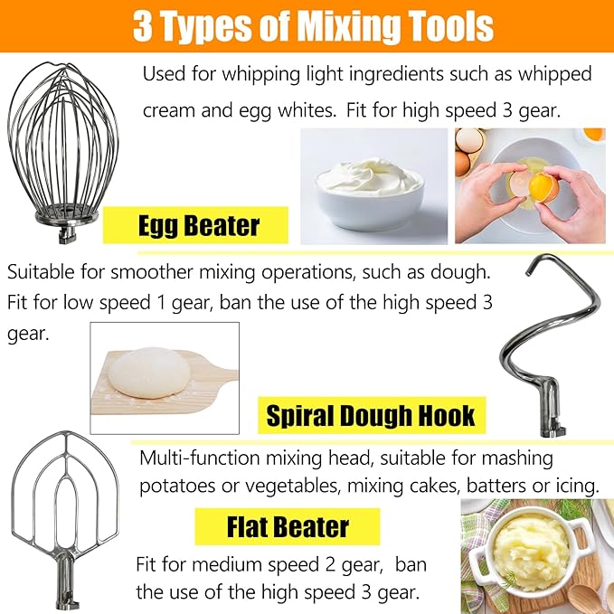 TECHTONGDA 30L Commercial Stand Mixer, Heavy Duty Food Mixer, 110V Dough Kneading Machine, Electric Flour Mixer Machine with 3 Speeds Adjustable for Bakery Pizzeria, Dough Hook Whisk Beater Included