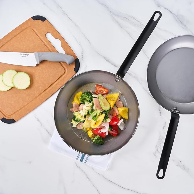 Restaurantware Met Lux 12 Inch Fry Pans, 6 No-Stick Frying Pans - Induction-Ready, Triple-Riveted, Silver Carbon Steel Cooking Skillets, Durable, For Searing, Sauteing, And Browning Food