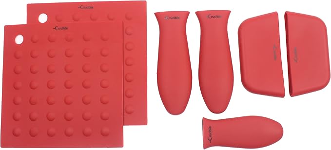 Silicone Hot Handle Holders, Potholders (7-Pack Mix Red) for Cast Iron Skillets, Pans, Frying Pans & Griddles, Metal and Aluminum Cookware Handles - Sleeve Grip, Handle Cover