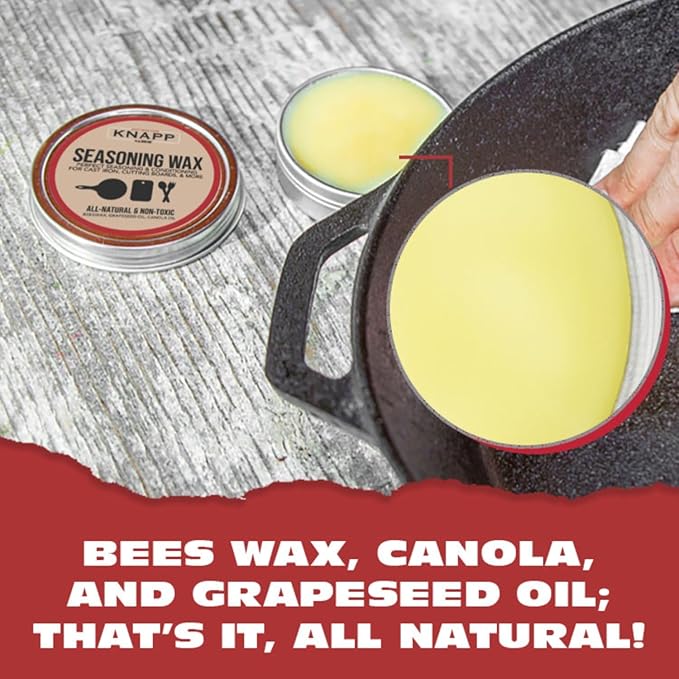 Knapp Made Cast Iron Seasoning Wax and Carbon Steel Seasoning Wax - 2 Oz Unique Blend of Natural Oils and Beeswax - Restore Cast Iron, Steel, Cutting Board, Kitchenware (2 Pack)