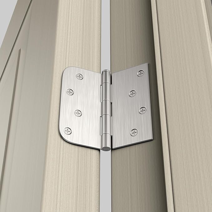 goldenwarm 3 Pack Brushed Nickel Door Hinges 4inch x 4 inch Satin Nickel Iron Door Hinges with Square & Round Corners