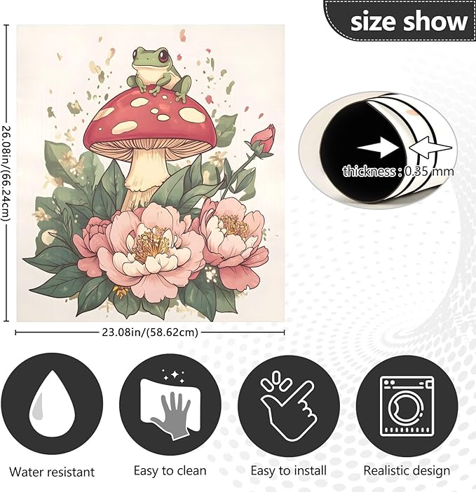 Dishwasher Magnet Cover, Mushroom Frog Flower Magnet Sticker Fridge Panel Decal for Home Kitchen Decor, 23x26in
