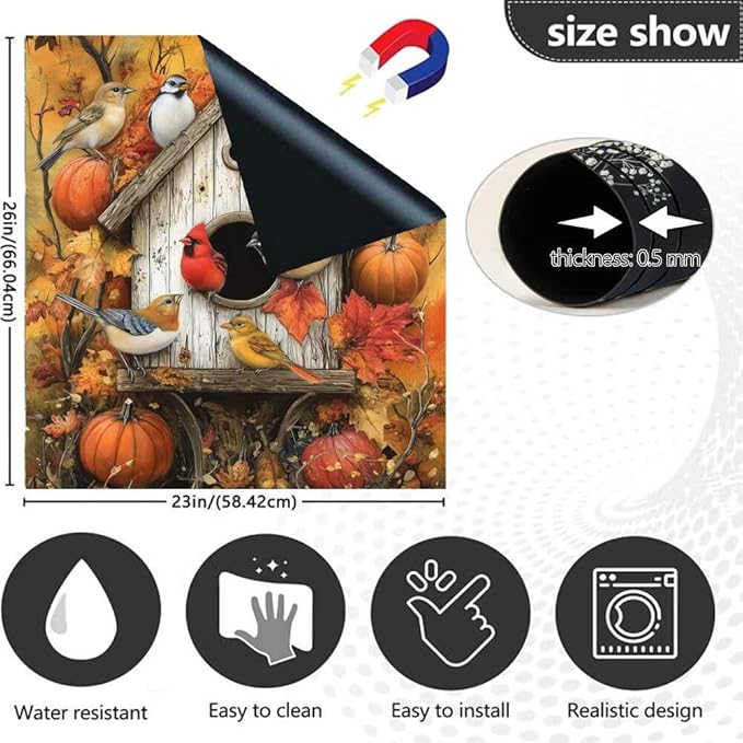 Farmhouse Fall Harvest Birdhouse Dishwasher Magnet Cover,Pastoral Pumpkins Magnetic Dishwasher Cover Vinyl Sticker,Fridge Door Cover Magnets Art Skin Panel Decal,Home Decor Decal,23"X26"