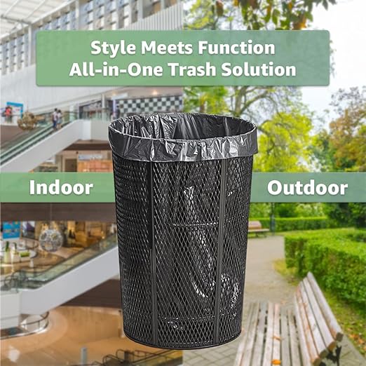 48 Gallon Mesh Recycle Container, Steel Outdoor Heavy-Duty Commercial Trash Can, Black Round Waste Bin, Durable Garbage Can for Municipalities, Schools, Parks, Parking