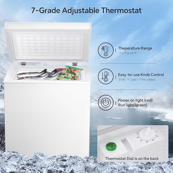 Kismile 2.8 Cubic Feet Chest Freezer with Removable Basket Free Standing Top open Door Compact Freezer with Adjustable Temperature for Home/Kitchen/Office/Bar