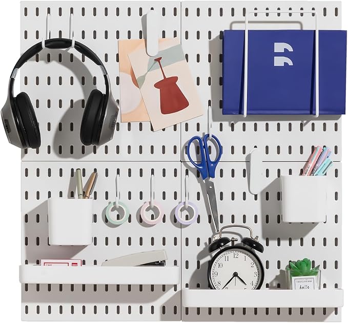 Keepo Pegboard Combination Kit, Pegboards and Accessories Modular Hanging for Wall Organizer, Crafts Organization, Ornaments Display, Nursery Storage, Peg Board (White, 22″×22″)