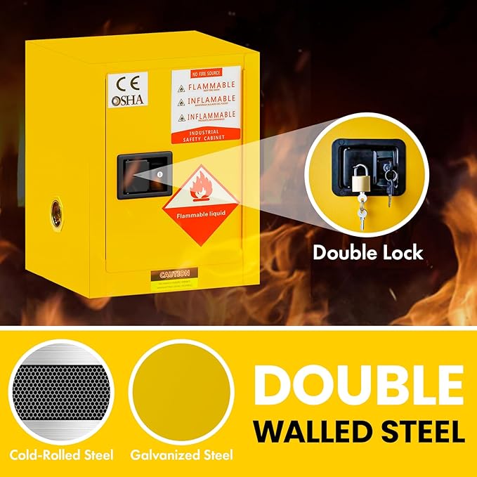 Flammable Storage Cabinet 34"x34"x65", 90 Gallon Chemical Safety Cabinet with Adjustable Shelf, Thickened Galvanized Steel Fireproof Cabinet for Flammable Liquids (23"x18"x18")