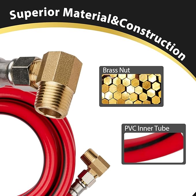 5 Pack Foskan 6FT Red PVC Dishwasher Hose With 3/8" Comp x 3/8" MIP Brass 90 Degree Elbow,Flexible Water Line Connector for Standard Dishwashers （6FT）