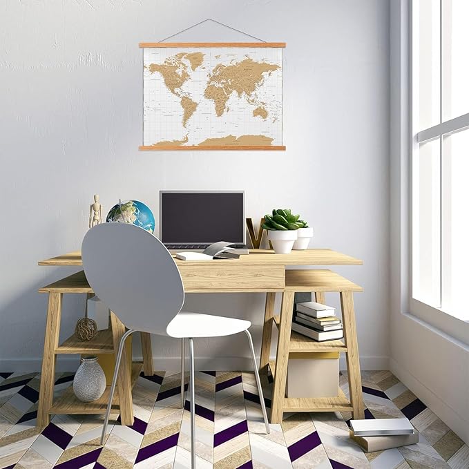 FALAMON Magnetic Poster Hanger Frame, 25x19 25x36 25x38 Teak Wood Magnet Poster Frame for Posters, Prints, Photos, Pictures, Maps, Scrolls, and Canvas Artwork